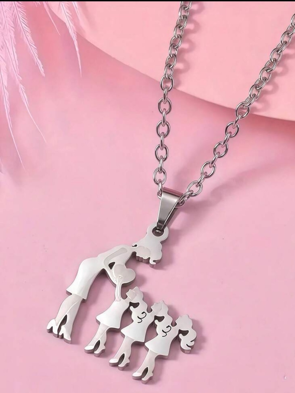 Stainless Steel Mom and Daughters Pendant, Mom and 3 Daughters Necklace